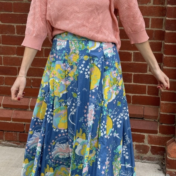 Emporio Sirenuse Flaminia Pleated Printed Cotton Blue & Green A-Line Skirt NWT - Picture 9 of 16